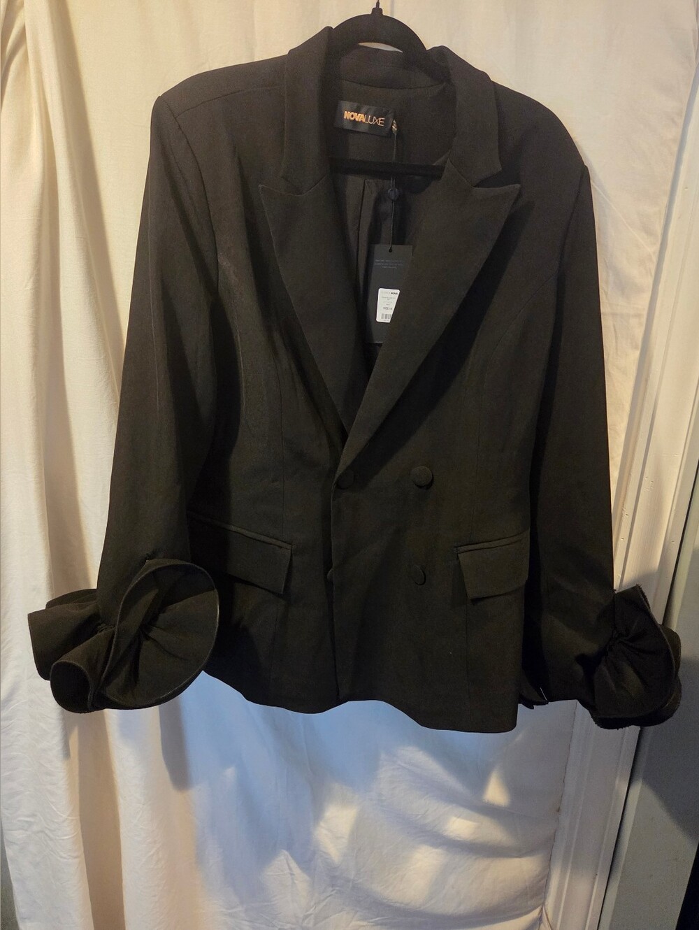 ROMWE Black Double-Breasted Notch Lapel Blazer